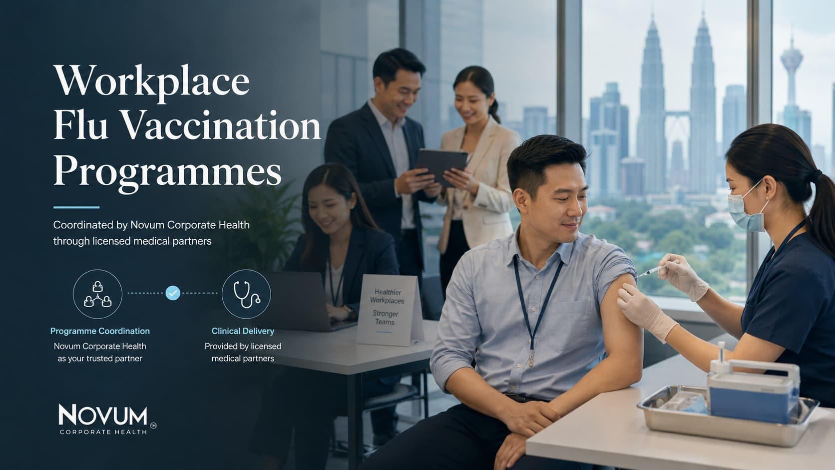 Workplace flu vaccination programme clinical administration for office teams delivered by licensed medical providers.
